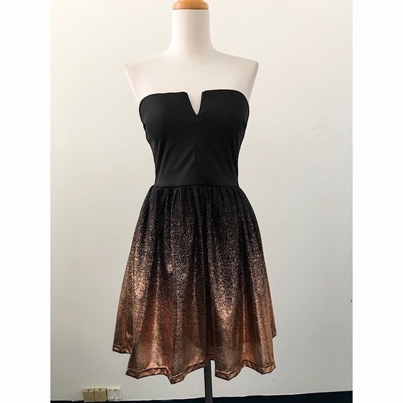 Dresses & Skirts - Strapless Black Dress with Bronze Metallic Detail